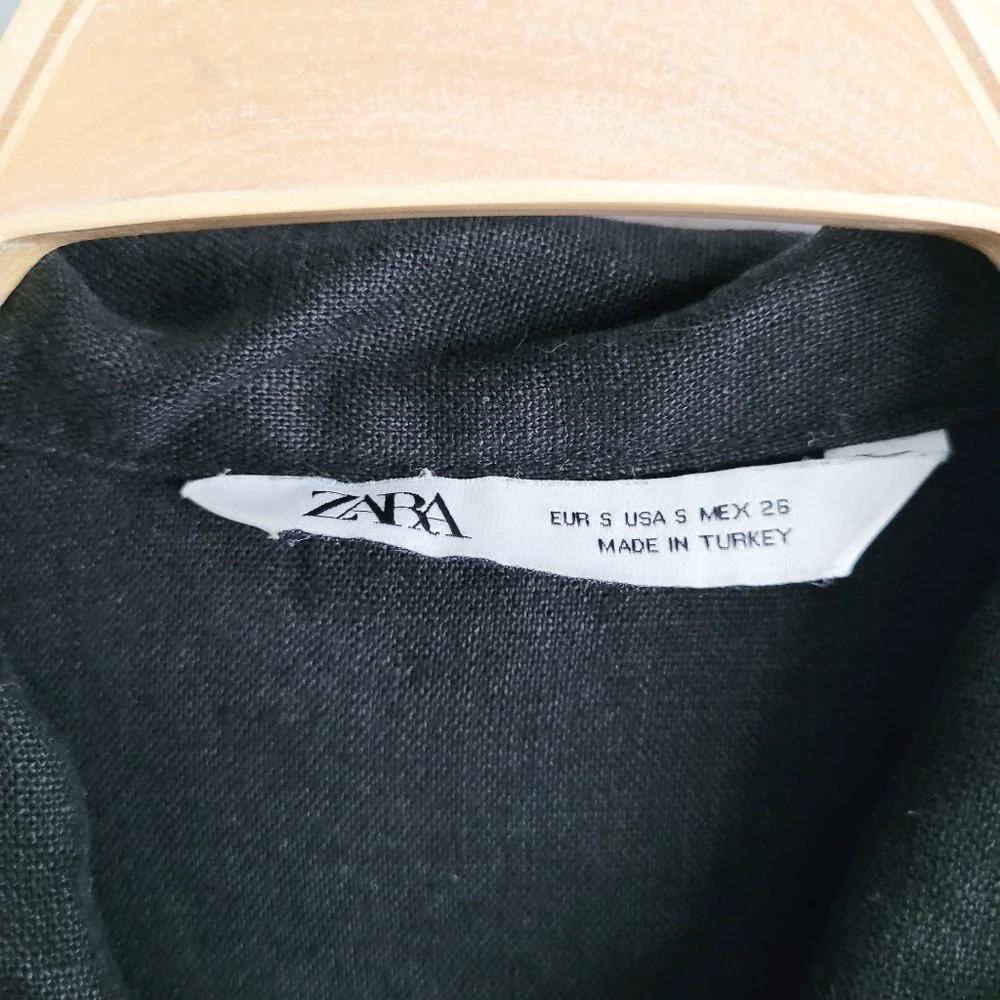 Zara Linen Utility Cargo Black Collared Military Jumpsuit Size Small - Picture 7 of 7